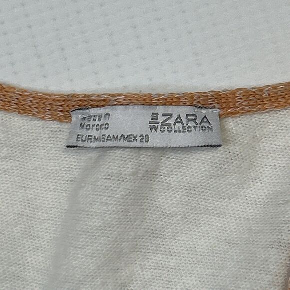 ZARA Women’s Medium Boxy V-Neck Striped Cotton Linen Blouse Orange White - Picture 9 of 9